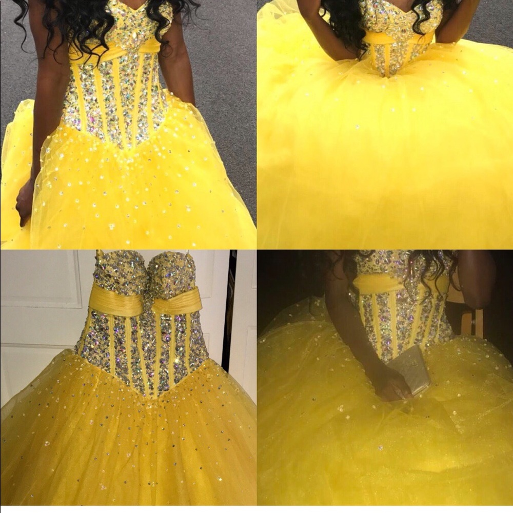 Golden Yellow Puffy Cinderella Prom  Dress